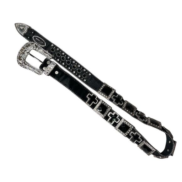 Briella Accessories - Briella Accessories Black Leather Rhinestone Western Belt Sz M